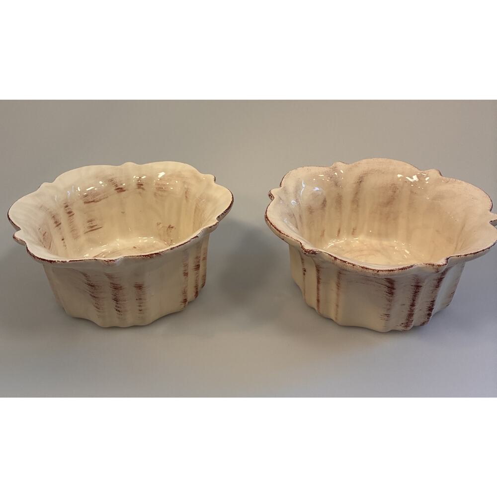Vintage Mid-Century Mancer Hand-Painted Italian Pottery Fluted Bowls – Set of 2 - Picture 2 of 4